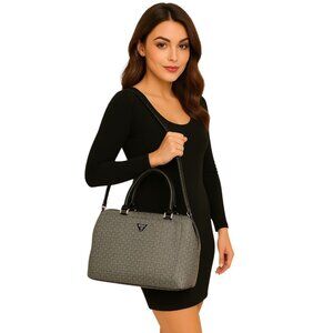 Guess Bag Satchel Shoulder Handbag Purse Crossbody Black Gray Signature Woman's